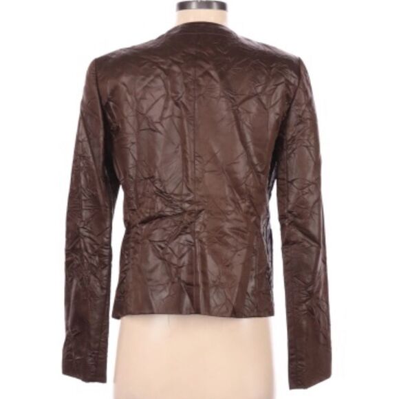 LAFAYETTE 148 | Faux Leather Crinkle Jacket Brown Women’s Size 4 Button Front - Picture 8 of 8